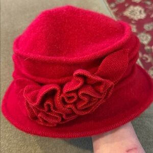 Vintage Red Lawliet Wool Bucket Fedora Flower Hat (TD)